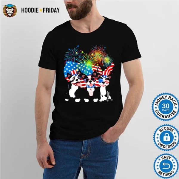 Boston Terrier Independence Day Firework American Flag Shirts