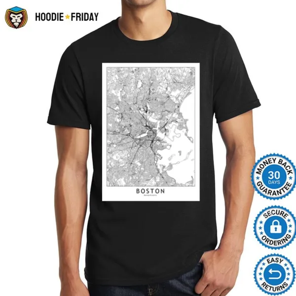 Boston White Map Poster Shirts