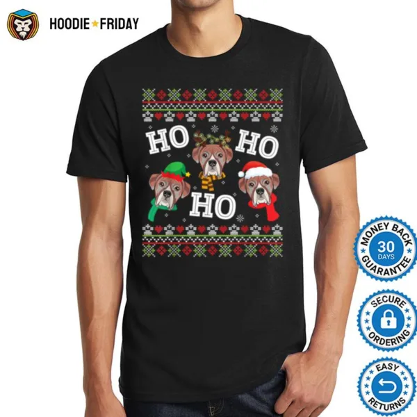 Boxer Dog Ho Ho Ho Merry Christmas Day Dad Mom Ugly Sweater Shirts