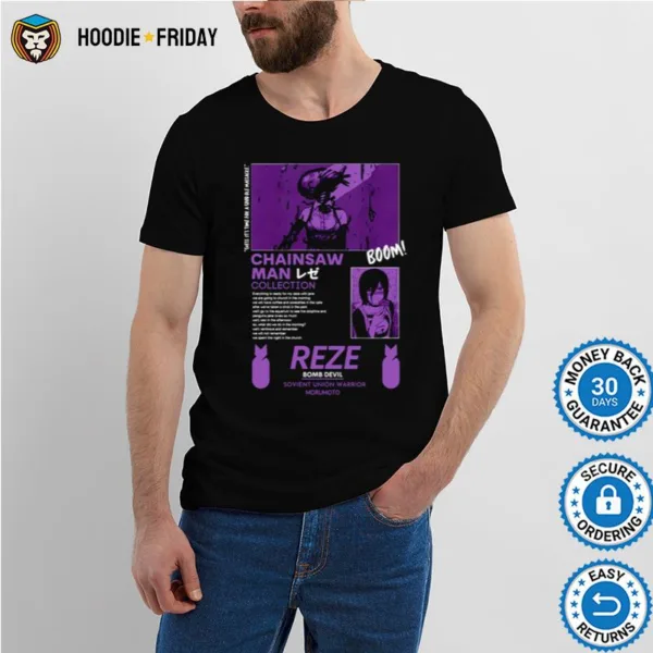 Bright Poor Young Man Contracted Dog Like Demon Reze Chainsaw Man Retro Shirts