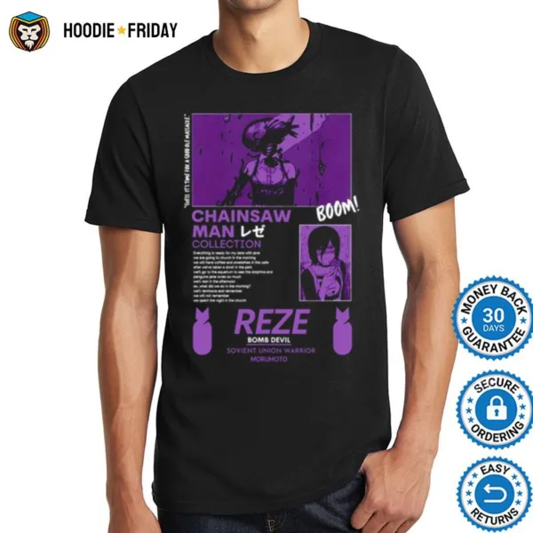 Bright Poor Young Man Contracted Dog Like Demon Reze Chainsaw Man Retro Shirts