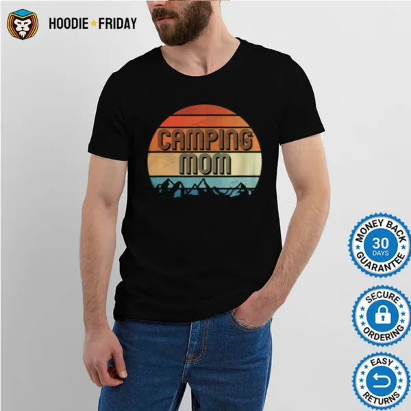 Camping Mom Retro Vintage Sunset Matching Family Couple Shirts