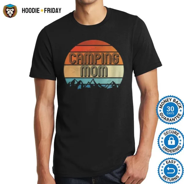 Camping Mom Retro Vintage Sunset Matching Family Couple Shirts