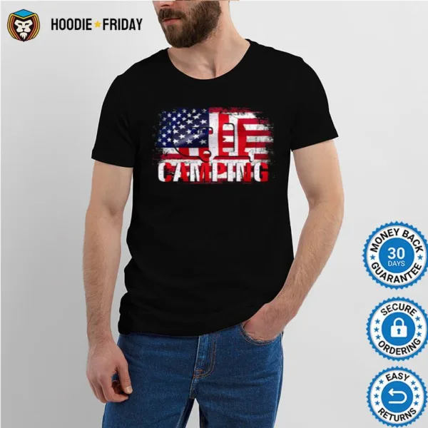 Camping With American Flag Camp Shirts