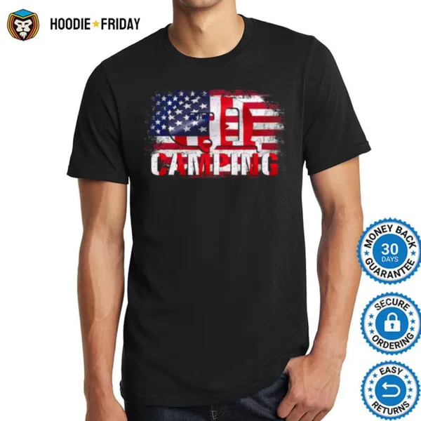 Camping With American Flag Camp Shirts