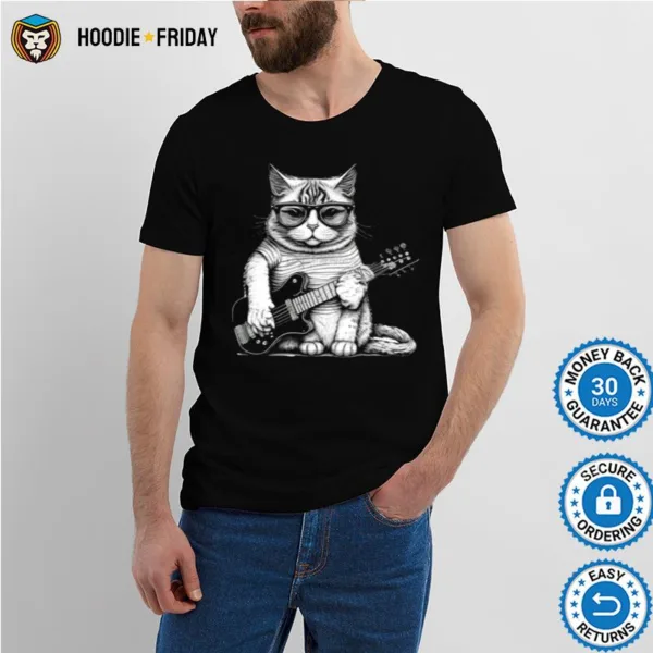 Cat Playing Guitar Sublimation Shirts