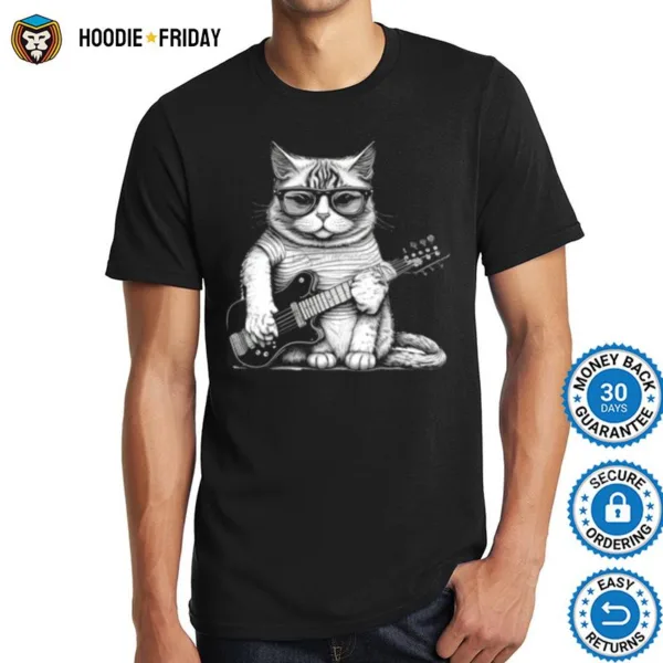 Cat Playing Guitar Sublimation Shirts