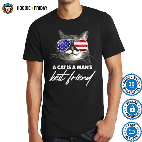 Cat Wear Glasses American Flag With A Cat Is A Mans Best Friend Shirts