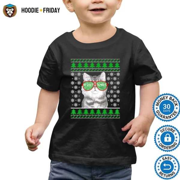 Cat With Sunglasses Meowy Ugly Christmas Shirts