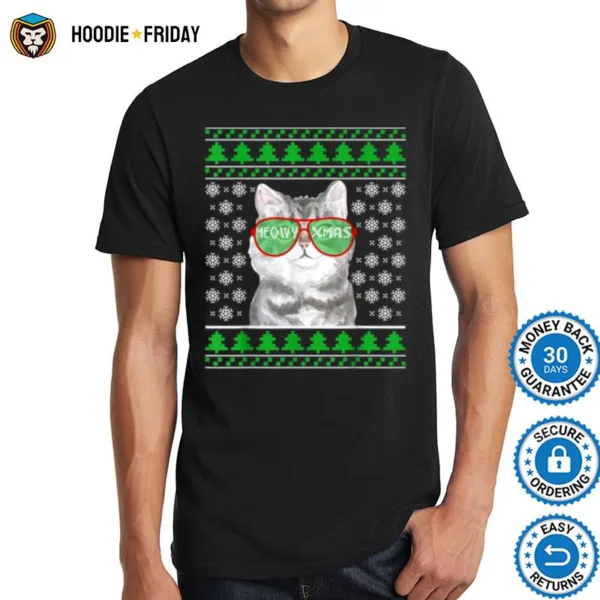 Cat With Sunglasses Meowy Ugly Christmas Shirts