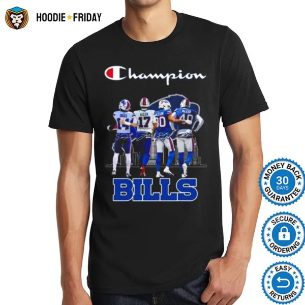 Champions Stefon Diggs Josh Allen Dane Jackson And Von Miller Buffalo Bills Signatures Shirts