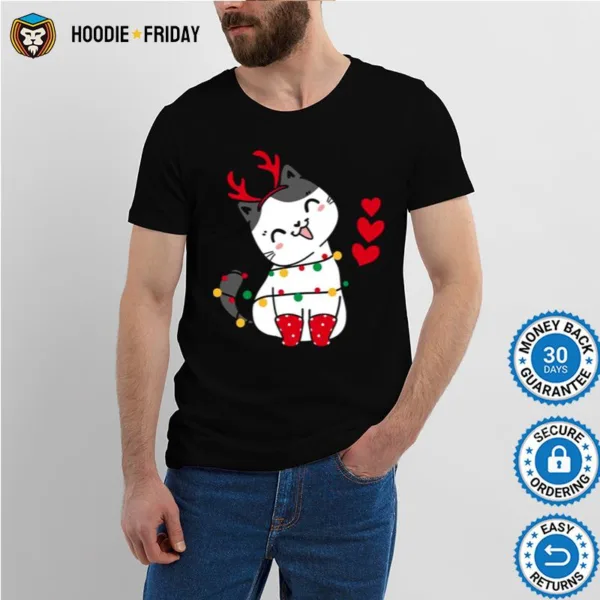 Chibi Cat Wearing Reindeer Antlers Merry Catmas Shirts