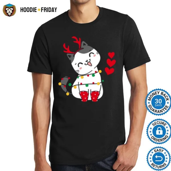 Chibi Cat Wearing Reindeer Antlers Merry Catmas Shirts