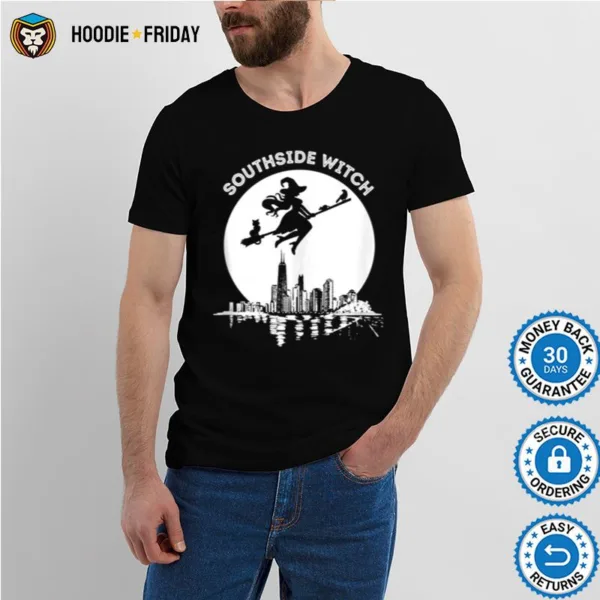 Chicago Windy City Southside Witch Flying Moonlight Skyline Shirts