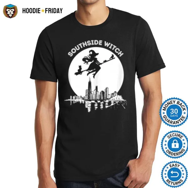 Chicago Windy City Southside Witch Flying Moonlight Skyline Shirts