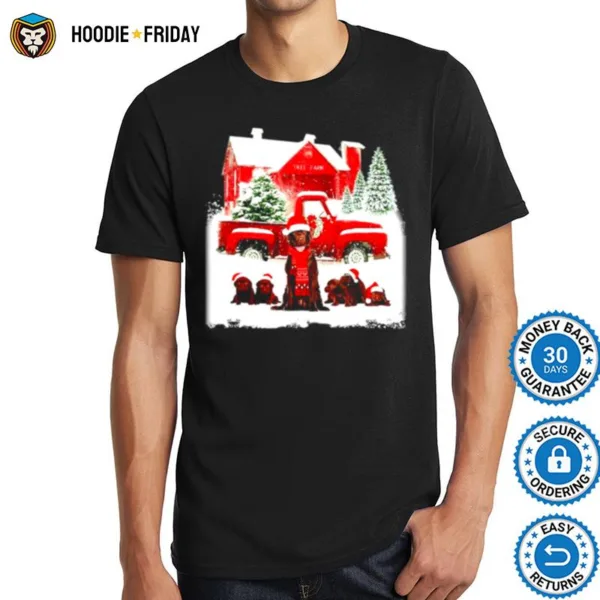 Chocolate Labrador Santa Hat Red Truck Tree Farm Christmas Shirts