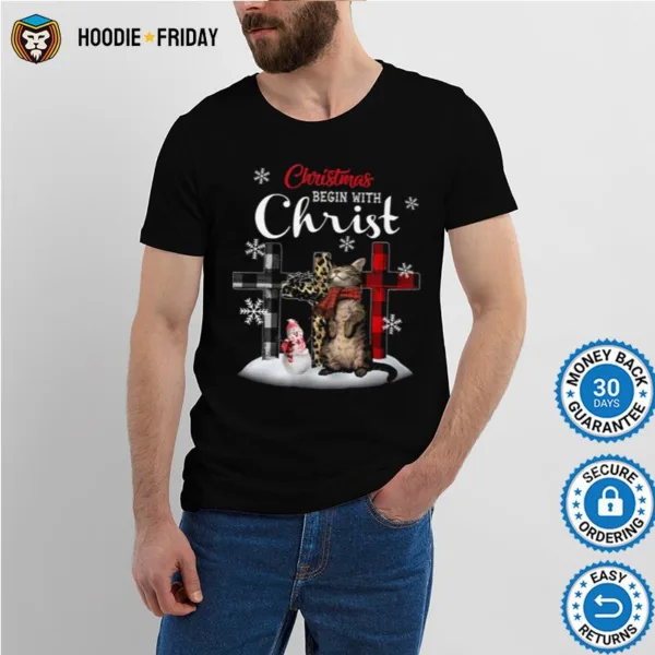 Christmas Begin With Christ Cat Jesus Merry Christmas Shirts