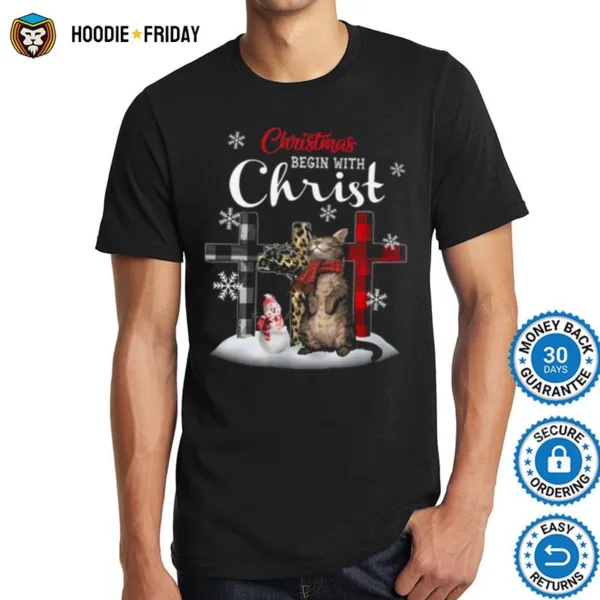 Christmas Begin With Christ Cat Jesus Merry Christmas Shirts