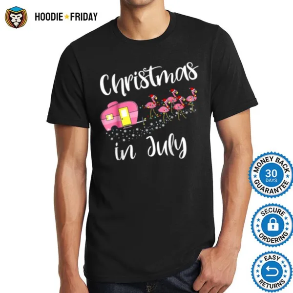 Christmas In July Flamingo Pink Funny Camping Camper Shirts