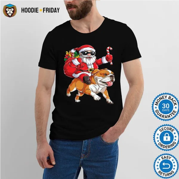 Claus Riding Bulldog Merry Christmas Shirts