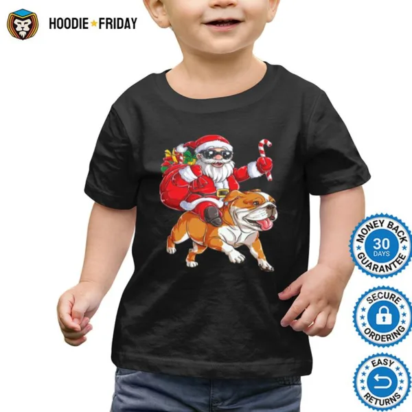 Claus Riding Bulldog Merry Christmas Shirts