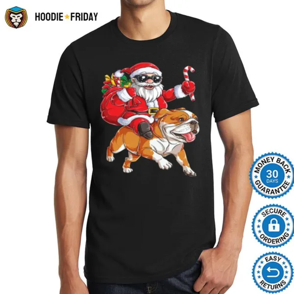 Claus Riding Bulldog Merry Christmas Shirts