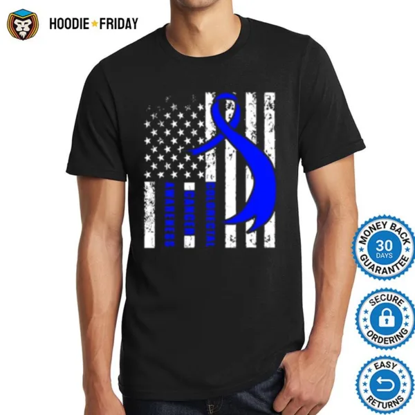 Colorectal Cancer Awareness American Flag Blue Ribbon Shirts