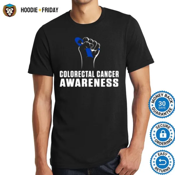 Colorectal Cancer Survivor Awereness Hand Blue Ribbon Shirts