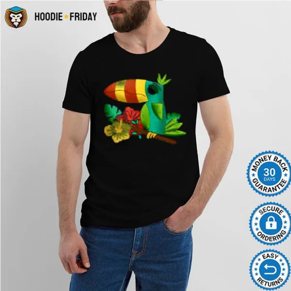 Colorful Funny Tropical Tiki Toucan Bird Hibiscus Flowers Shirts