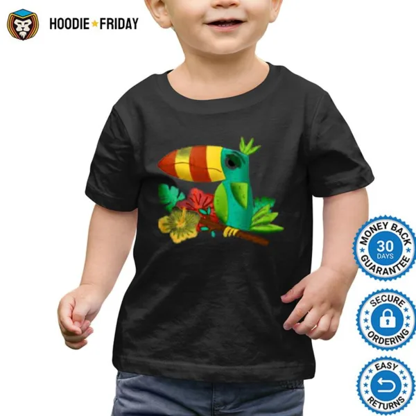 Colorful Funny Tropical Tiki Toucan Bird Hibiscus Flowers Shirts