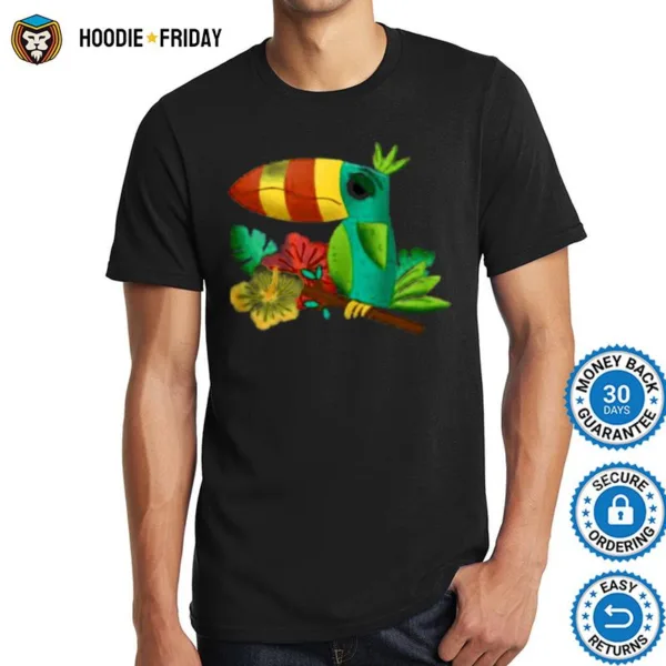 Colorful Funny Tropical Tiki Toucan Bird Hibiscus Flowers Shirts