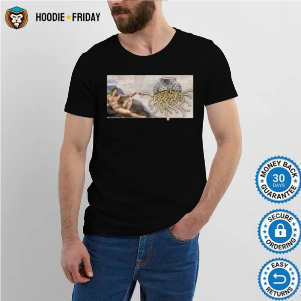 Creation Of Adam Touched By His Noodly Appendage Pastafarian Flying Spaghetti Monster Shirts