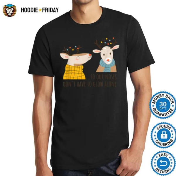 Cute Reindeers Wearing Sweater Scarf Fairy Lights Christmas Shirts