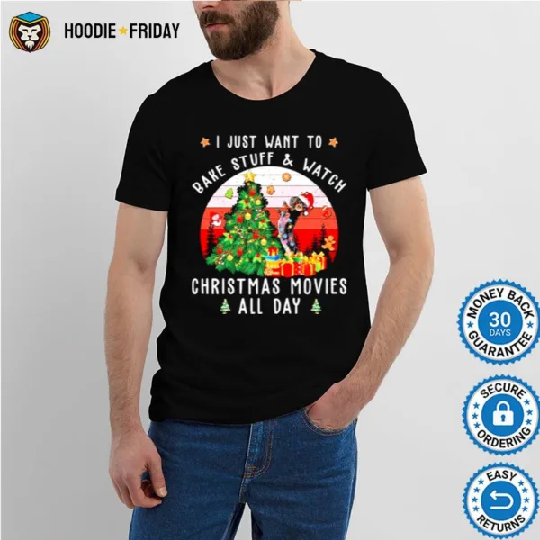 Dachshund Santa I Just Want To Bake Stuff And Watch Christmas Movies All Day Retro Shirts