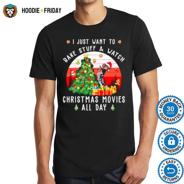 Dachshund Santa I Just Want To Bake Stuff And Watch Christmas Movies All Day Retro Shirts