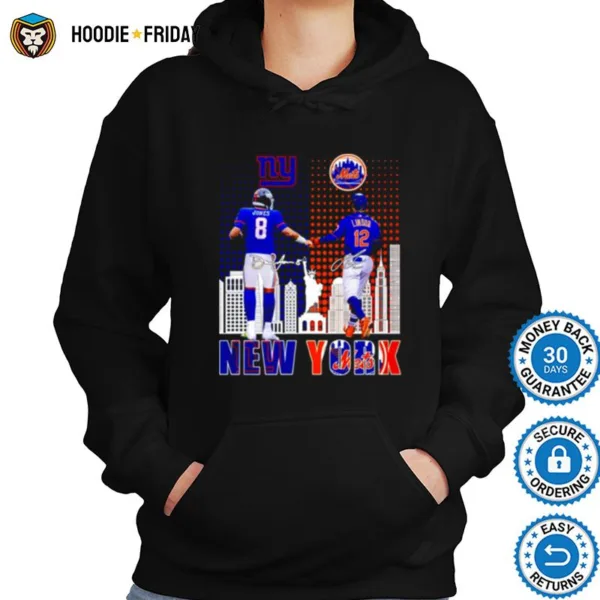 Daniel Jones New York Giants And Francisco Lindor New York Mets Signature Shirts