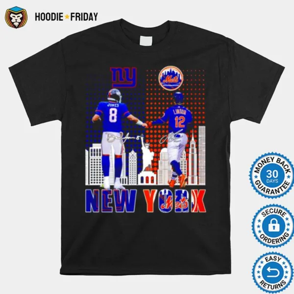 Daniel Jones New York Giants And Francisco Lindor New York Mets Signature Shirts