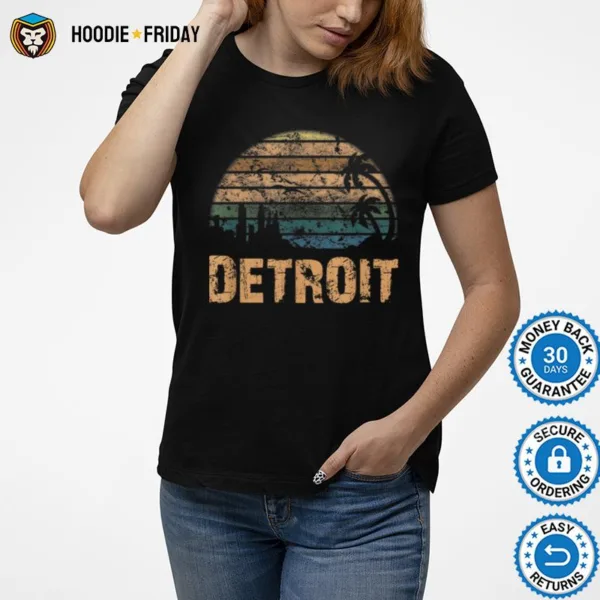 Detroit Vintage Sunset Distressed Funny Shirts