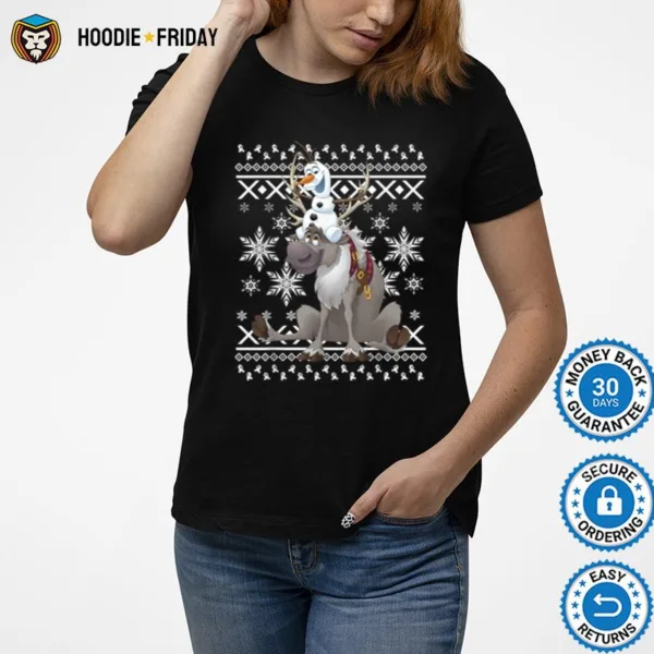 Disney Frozen Olaf Sven Riding Antlers Ugly Sweater Shirts