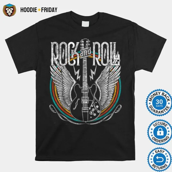 Distressed Vintage Retro 80S Rock & Roll Music Guitar Wings Shirts