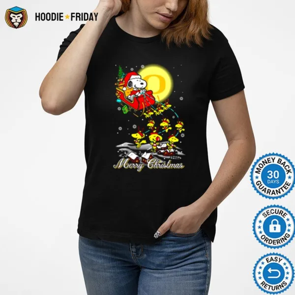 Fabulous Oregon Ducks Ugly Santa Claus With Sleigh And Snoopy Oregon Ducks Shirts