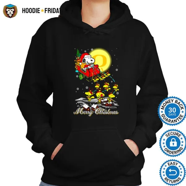 Fabulous Oregon Ducks Ugly Santa Claus With Sleigh And Snoopy Oregon Ducks Shirts