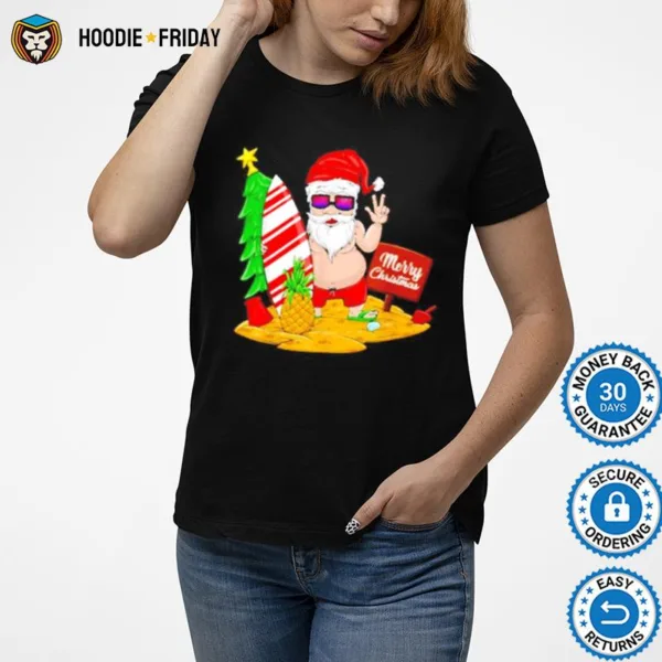 Fat Santa Claus Beach Merry Christmas Shirts