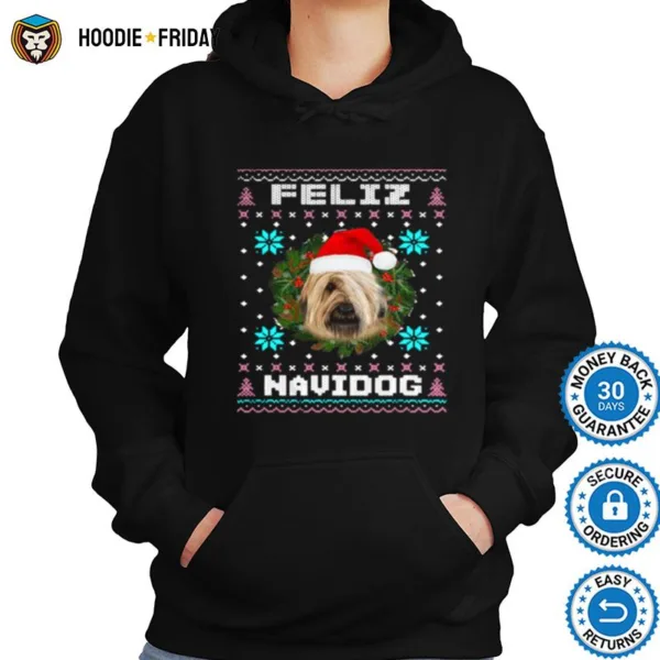 Feliz Navidog Briard Dog Santa Hat Funny Ugly Christmas Shirts