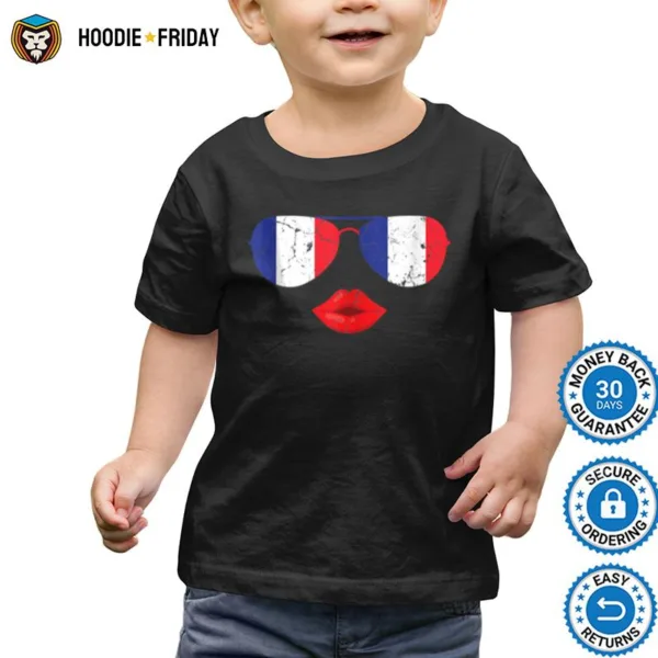 French Sunglasses Kissing Lips French Flag Shirts