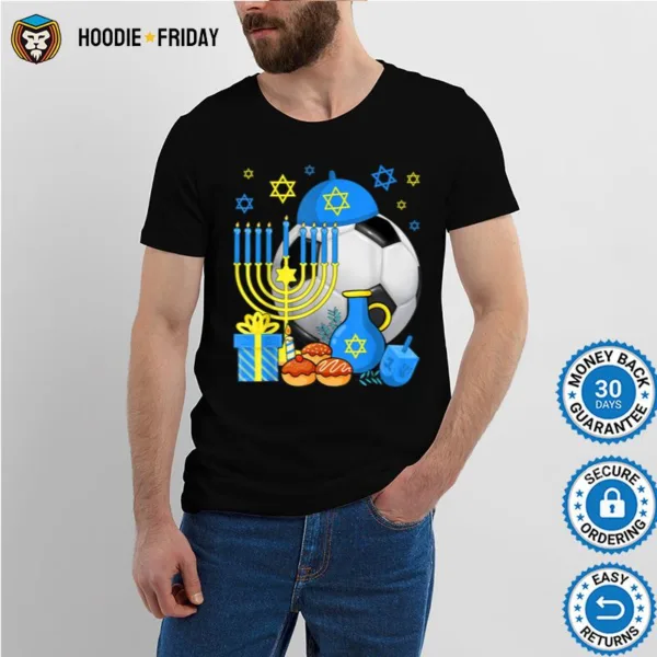 Funny Jewish Soccer Ball Menorah Happy Hanukkah Chanukah Kid Shirts