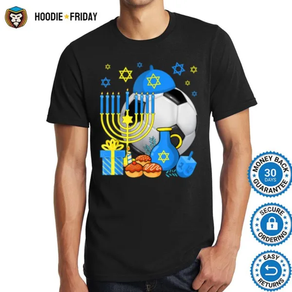 Funny Jewish Soccer Ball Menorah Happy Hanukkah Chanukah Kid Shirts