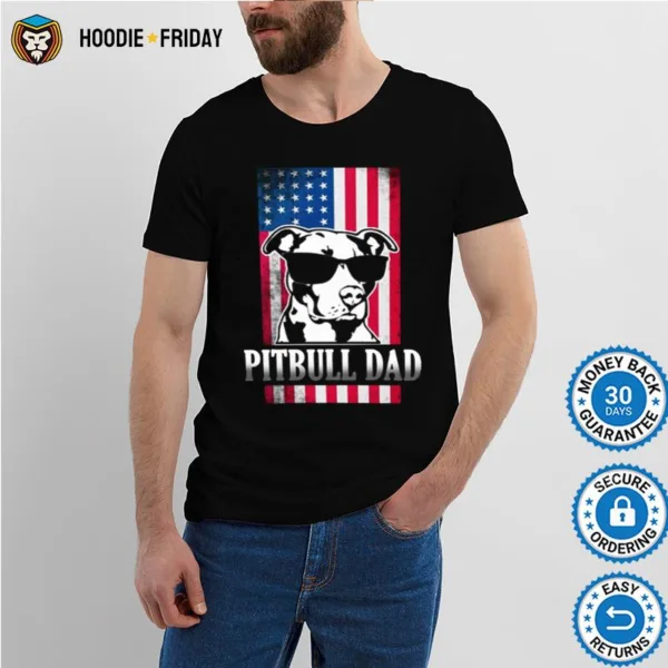 Funny Pitbull Dad American Flag Shirts