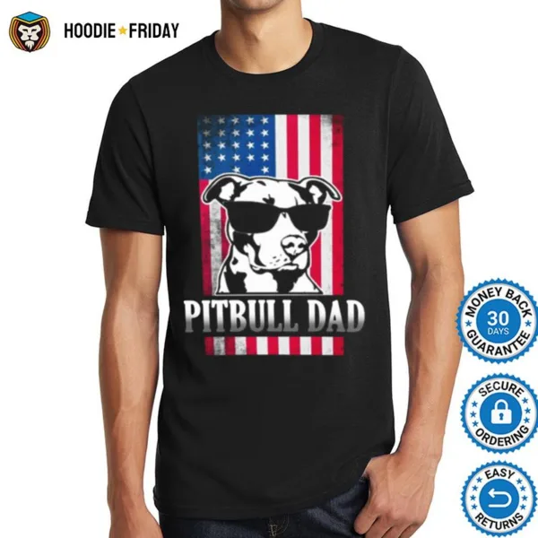 Funny Pitbull Dad American Flag Shirts