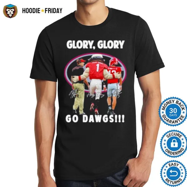 Georgia Bulldogs Kirby Smart And Hairy Dawg And Bennett Glory Glory Go Dawgs Signatures Shirts